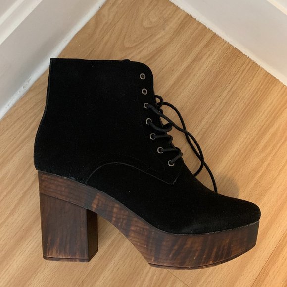 Black Lace-Up Platform Heels - Picture 1 of 6
